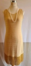 Gold Bodycon Dress Tassle Fringe Hemline Size 12 Sleeveless
