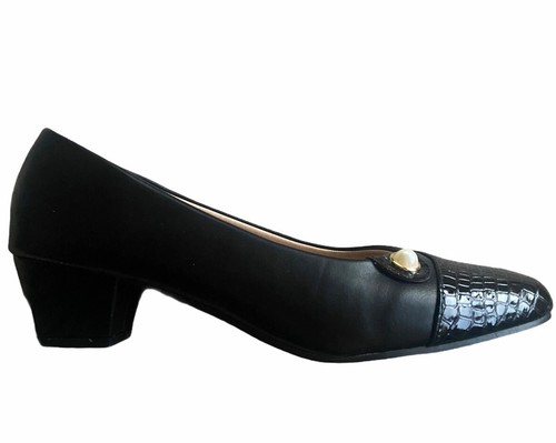 WOMANS LOW HEEL BLACK PATENT CROCODILE SKIN & LEATHER BY CINK-ME Uk 9.5 EU 42 - Picture 3 of 6