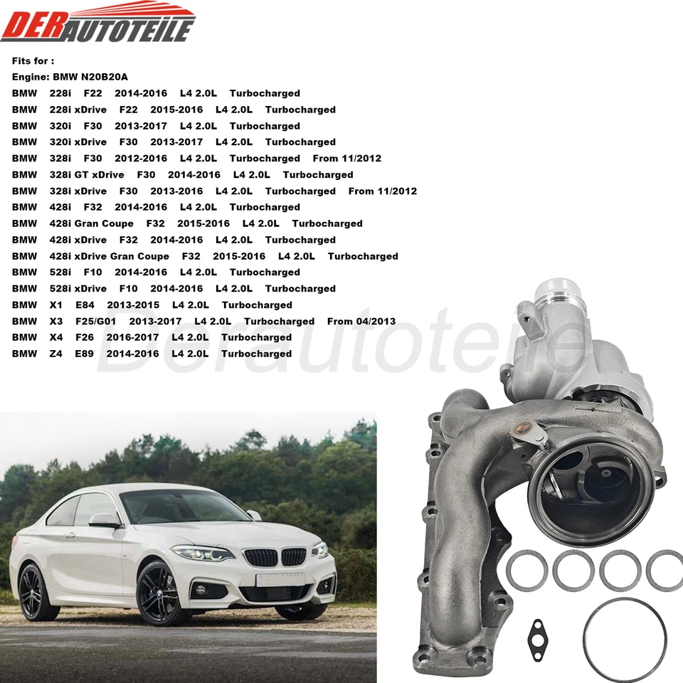 Turbocompresor para BMW X1 X3 X4 Z4 320i 228i 328i xDrive F30 428i 528i 2.0T Foto 2 de 4
