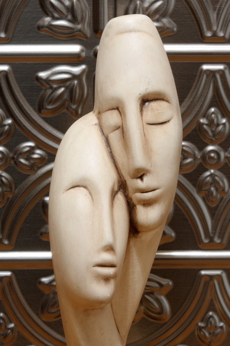 Vintage Ceramic Abstract Two Faces Statue Sculpture