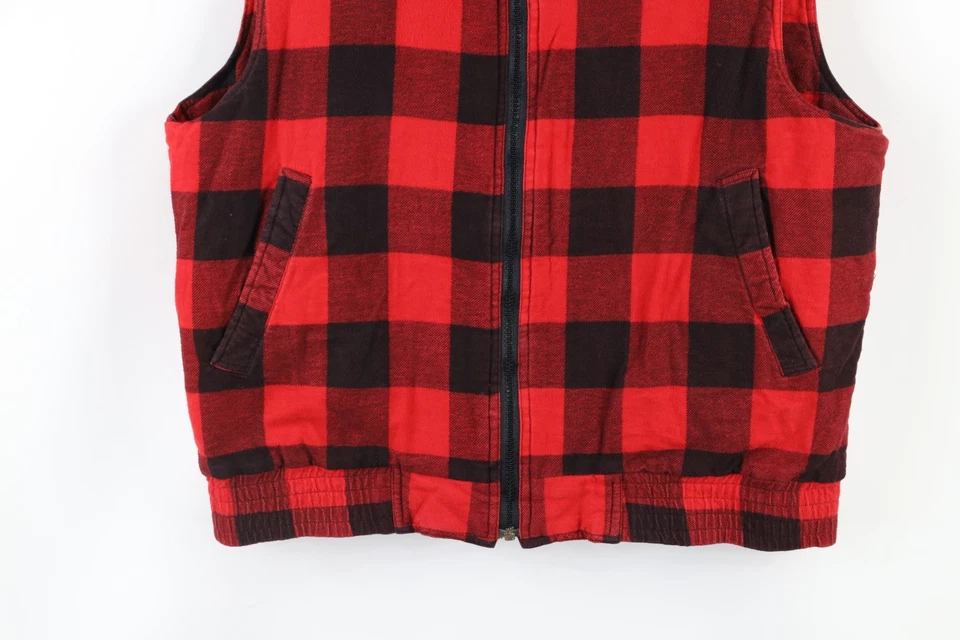 Vintage 90s Streetwear Mens Medium Distressed Flannel Puffer Vest Jacket Plaid - Image 4 of 4