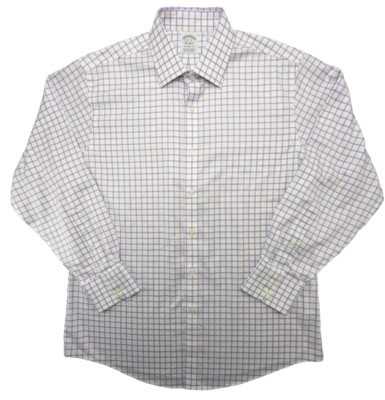 Brooks Brothers Shirt LS Mens 16 33 White Purple Check Supima Stretch Point