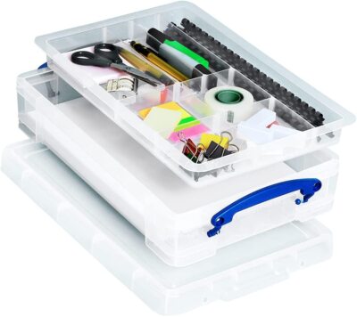 Really Useful 4 Liter Klarsichtbox mit Schreibwarenablage