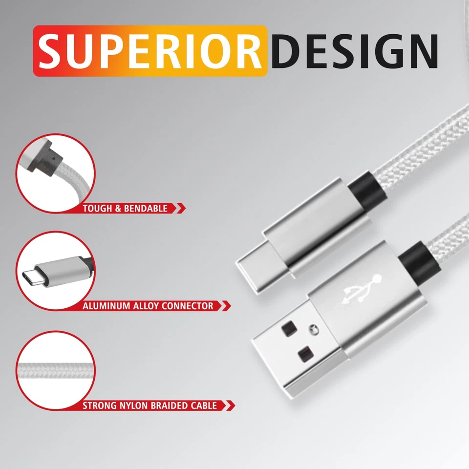 USB A to USB C Cable Fast Charging Type C Cord Nylon Braided Only Android Device - Image 3 of 4