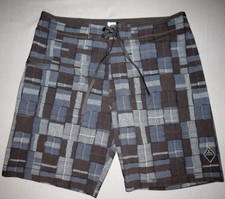 Men's prAna UPF 50 Stretch Draw String Gray Check Swim Board Shorts sz. 36