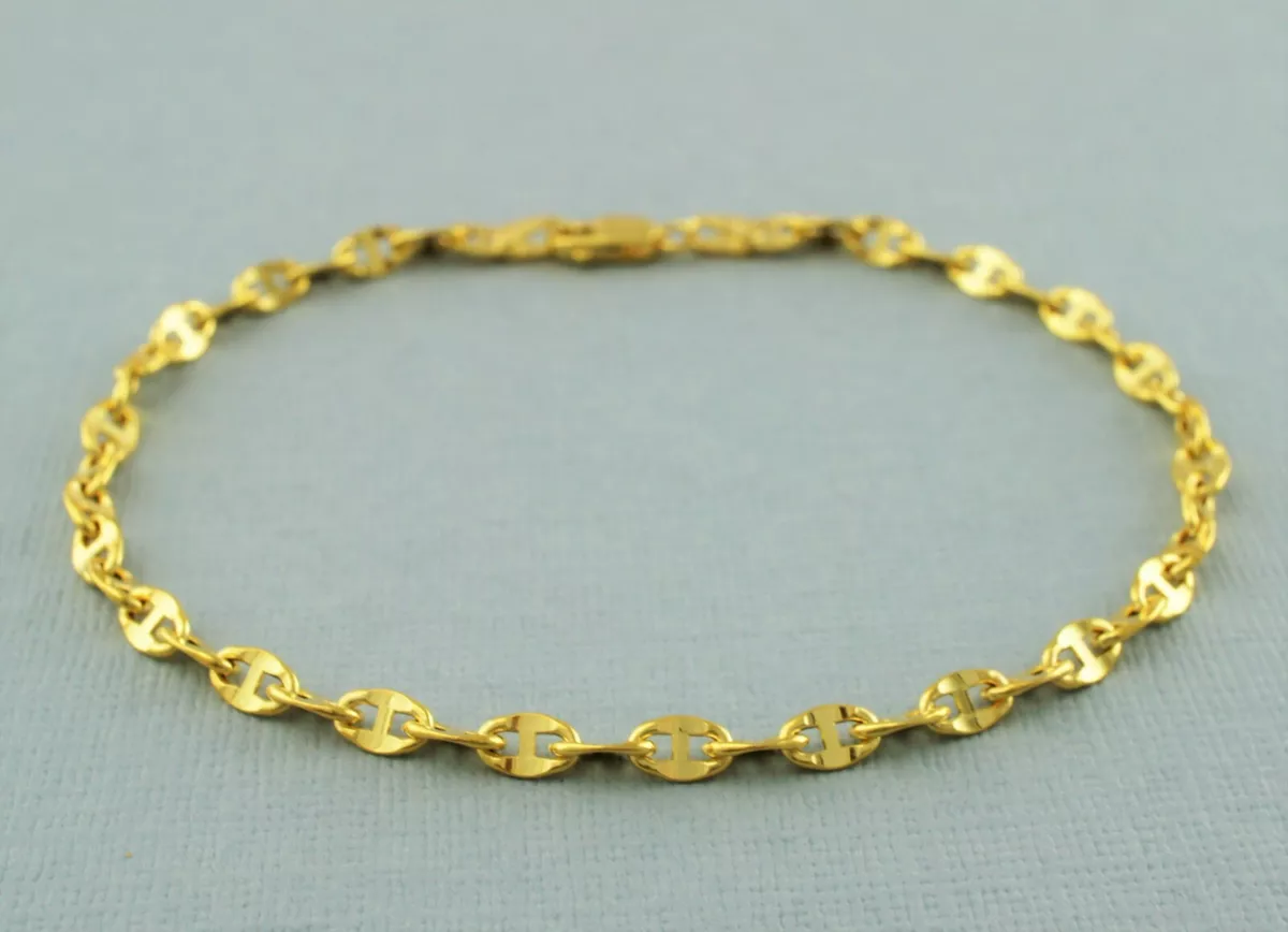 9ct Yellow Gold Marine Style Mariner Style Anchor Chain Bracelet 19cm 7.5