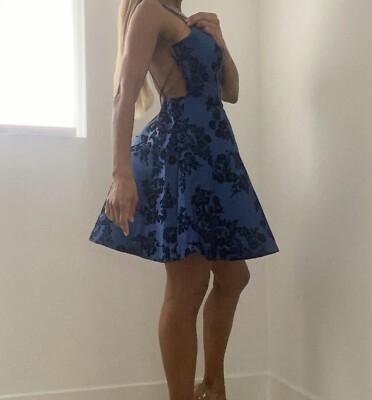 open lace back dress b. darlin teal strappy back satin gown – The SheShop (Birmingham) main image 0