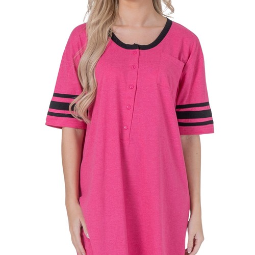 Womens Short Sleeve Nightshirt Nightgown with 3 Stripe Design Sleepshirt - Picture 44 of 62