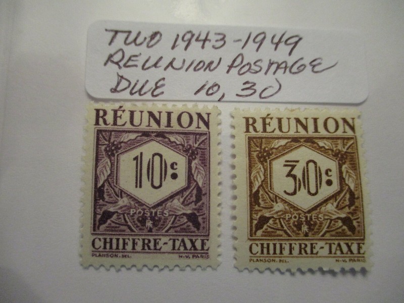 Two 1943-1949 Reunion Postage Due Stamps - 10, 30 Denomination