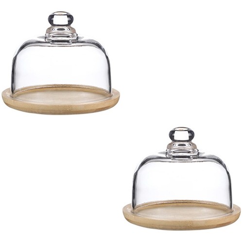 2pcs Food Protective Cover Glas Dessert Kuchenkuchs mit Bambusbasis für die