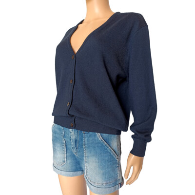 Montagut Vintage 90er Strickjacke Merinowolle marineblau | Unisex Weste