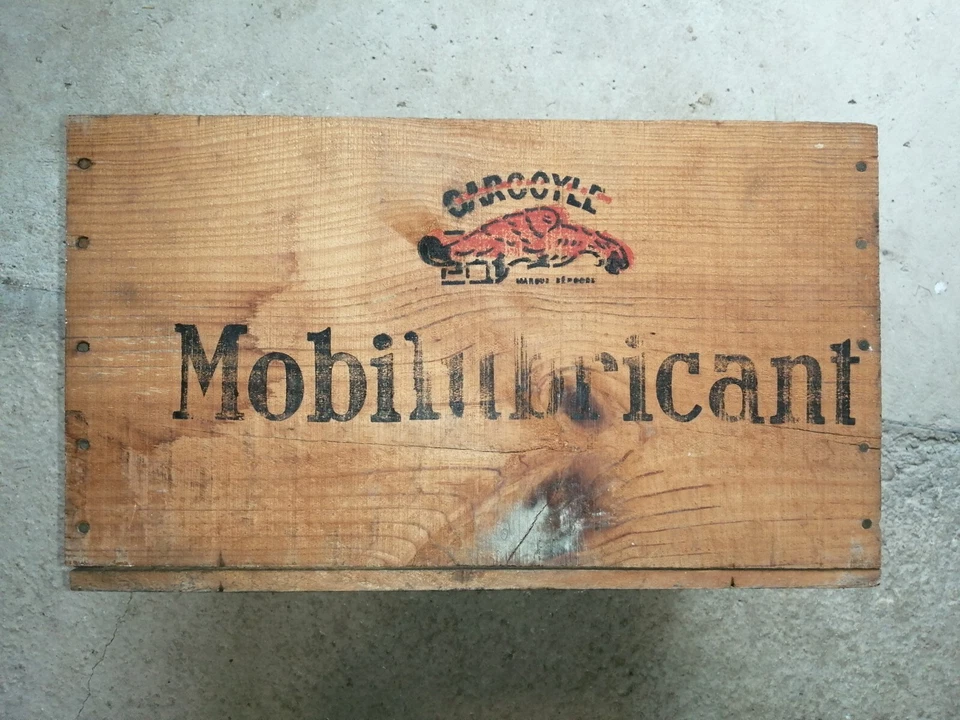 Rare ancienne caisse bois GARGOYLE MOBILUBRICANT pour boîte de graisse garage - Photo 2/4