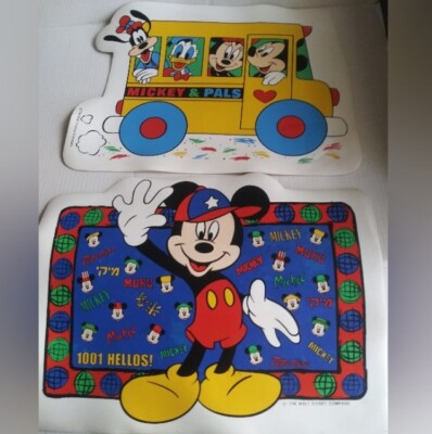 Walt Disney 1001 Hellos and School Bus Mickey & Pals - Two Vintage Placemats