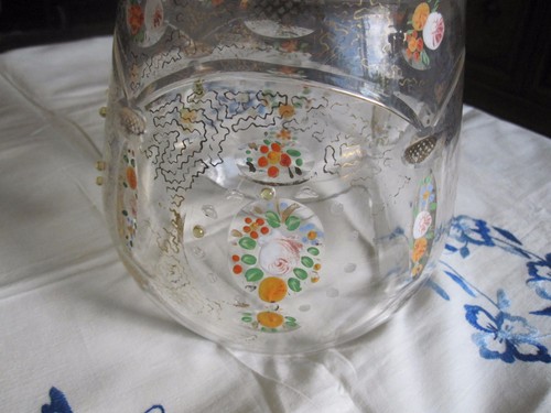 ¡JARRÓN FLORAL ANTIGUO DE VIDRIO BOHEMIO MOSER PINTADO A MANO CON CUENTAS!!! OLLA TAZÓN - Imagen 7 de 7