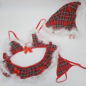 Womens Sexy Babydoll 4 pcs Lingerie Red Plaid Checked Holiday Christmas Theme