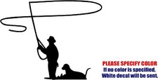 Fly Fishing with Dog Decal Sticker Funny Vinyl Car Window Bumper Truck Laptop 9"