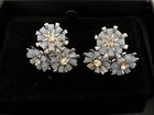 Vintage Light/Sky Blue Flower and Rhinestone Screwback Earrings EUC — photo 1