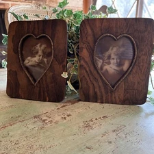Antique CUPID SLEEP AWAKE Taber Prang Art Co 1900s Quarter Sawn Oak Heart Frame