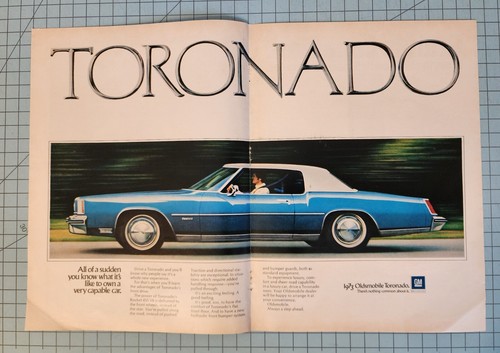 1972 Vintage 2 Page Print Ad 1973 Oldsmobile Toronado Blue All of a sudden you - Picture 3 of 6