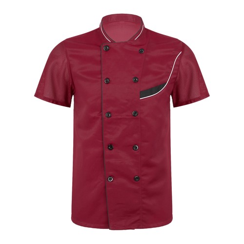 Mens Chef Jacket Coat Short Sleeve Cook Hotel Restaurant Kitchen Uniform Tops - Picture 31 of 34