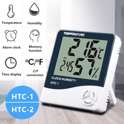 Digital LCD Thermometer Temperature Humidity Meter Hygrometer Clock HTC-1 HTC-2