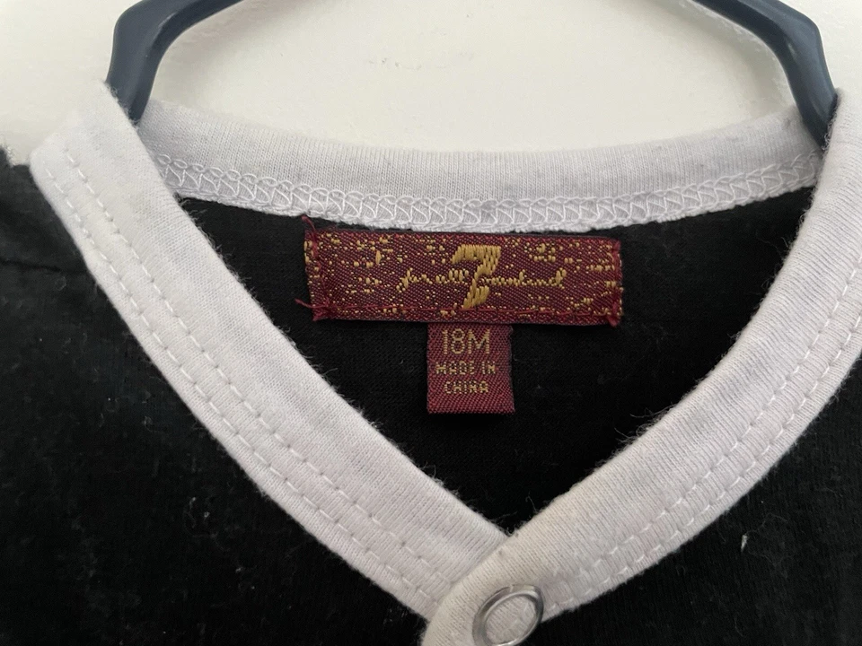 7 For All Mankind Bebés Niños Rayas Mezcla de Algodón a Presión 1 Pieza Negro Blanco 18 M Foto 2 de 4