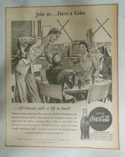 Coca-Cola ad: Fantastic  Artwork! from 1940's 10 x 12 inches a Lift at Lunch !