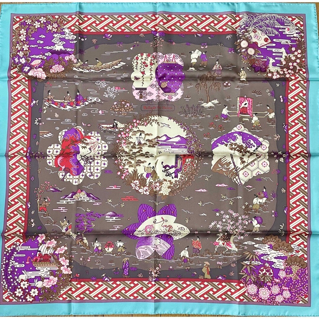 Hermes Scarf Ballade de Heian 90 cm silk purple Carre garden