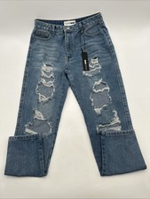 Fashion Nova Get A Clue Ripped Non Stretch Mom Jeans Women 3 Distressed 23896