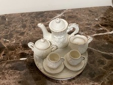 Miniature Tea Set Bisque Off White with Gold Trim and Floral Ribbon Motif