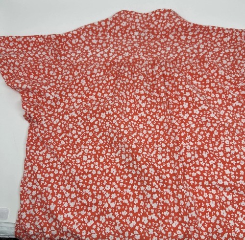 New NT Untuckit Stephanie Medium Button Down Blouse Orange / White Short Sleeve - Picture 8 of 12