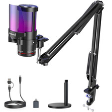 Gaming USB Microphone,Noise Cancellation Condenser Mic with Touch Mute