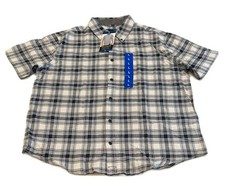 Grizzly Mountain Men  s Plaid Button Up Shirt Short Sleeve Gray Cream NWT Size L