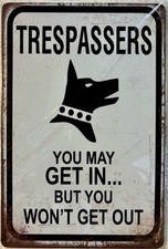 TIN SIGN new 8x12 No Trespassing Funny Warning Bad Dog Bite Fence Gate DD2