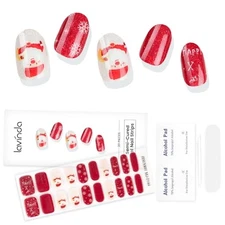  Christmas Semi Cured Gel Nail Strips, 20 Pcs Nails Stickers with Santa & 
