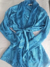 Vintage Victoria  s Secret Gold Label Sheer Floral Robe Teal Size M/L Pockets
