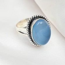 Blue Chalcedony Gemstone Handmade 925 Sterling Silver Jewelry Ring Gift For Her