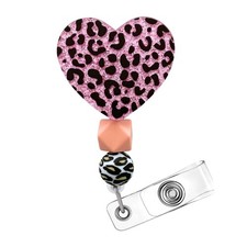 Pink Cheetah Badge Reel Retractable ID Holder with Alligator Clip for Nurse Teac