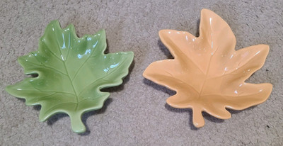 2 IQ Accessories Maple Leaf Shaped Fall Dish Bowls Decor 6'' Ceramic Bowls