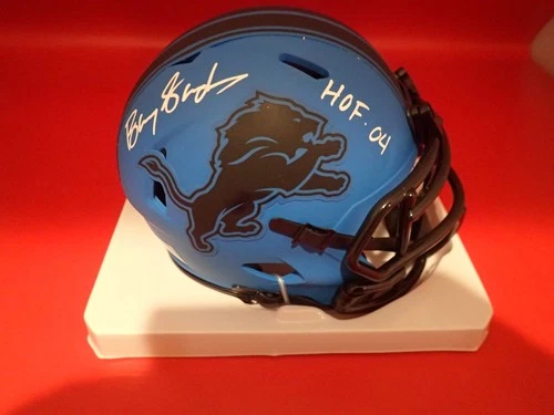 Barry Sanders Signed Detroit Lions Rave Mini Helmet W/ HOF 04 Schwartz A594853