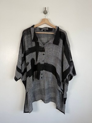 Ralston Shirt Size Small Grey Blouse Top Oversized Boxy Striped Lagenlook Linen
