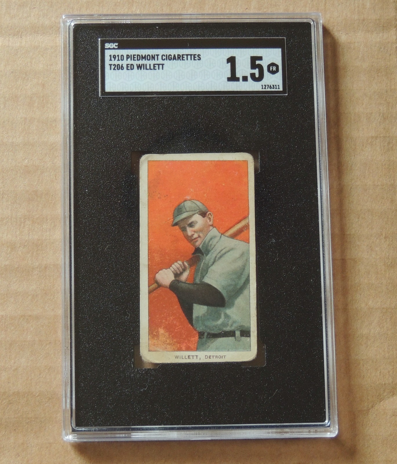 PSA-graded 1910 T206 (Piedmont 350) BB card; Ed Willett (no "S") Detroit Tigers view 1