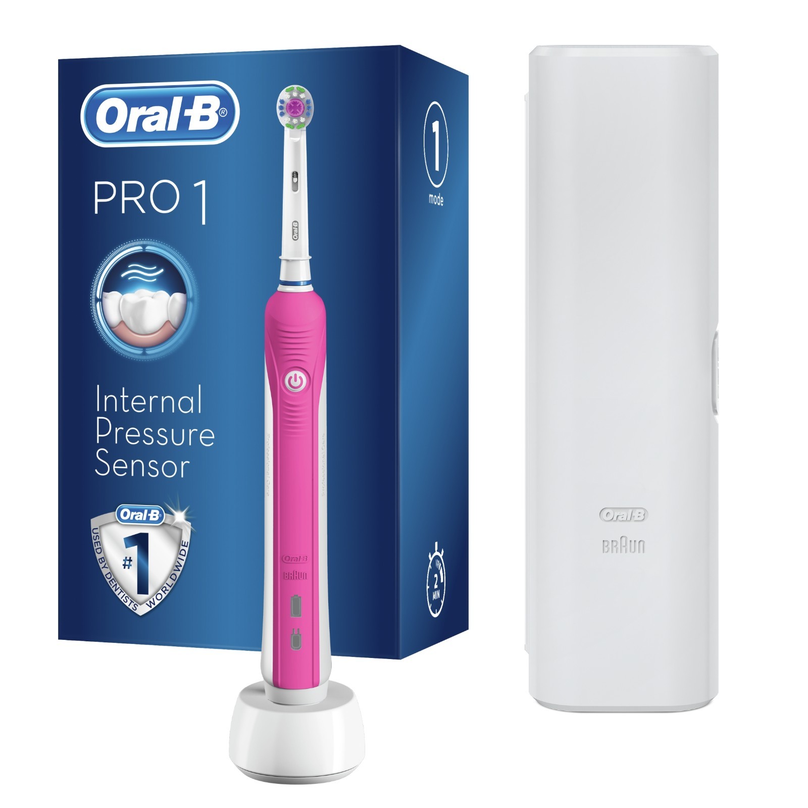 Oral B Unisex Clear Oral-B Pro Series 1 Pink Electric Toothbrush W/ Case In - Image 4
