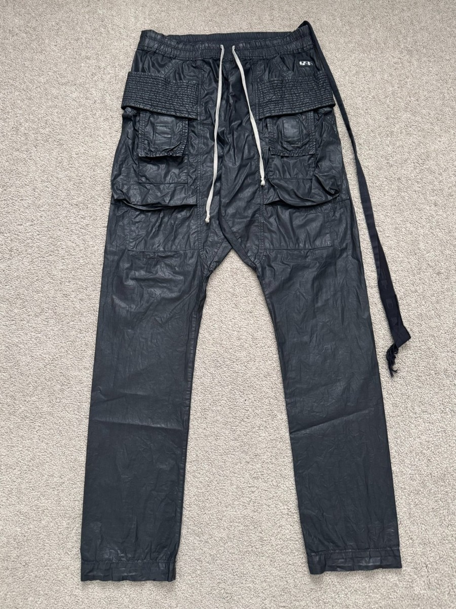 SS21 Rick Owens DRKSHDW Black Waxed Creatch Cargo Pants Size Extra