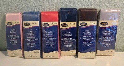 WRIGHTS SATIN BLANKET BINDING, 6 NEW ,061, 585, 1373, 055, 092, 1243.