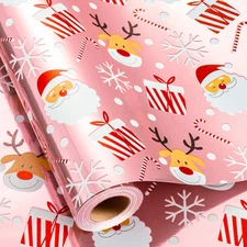 MAYPLUSS Pink Reversible Christmas Wrapping Paper, Girl Wrapping Paper, Metallic