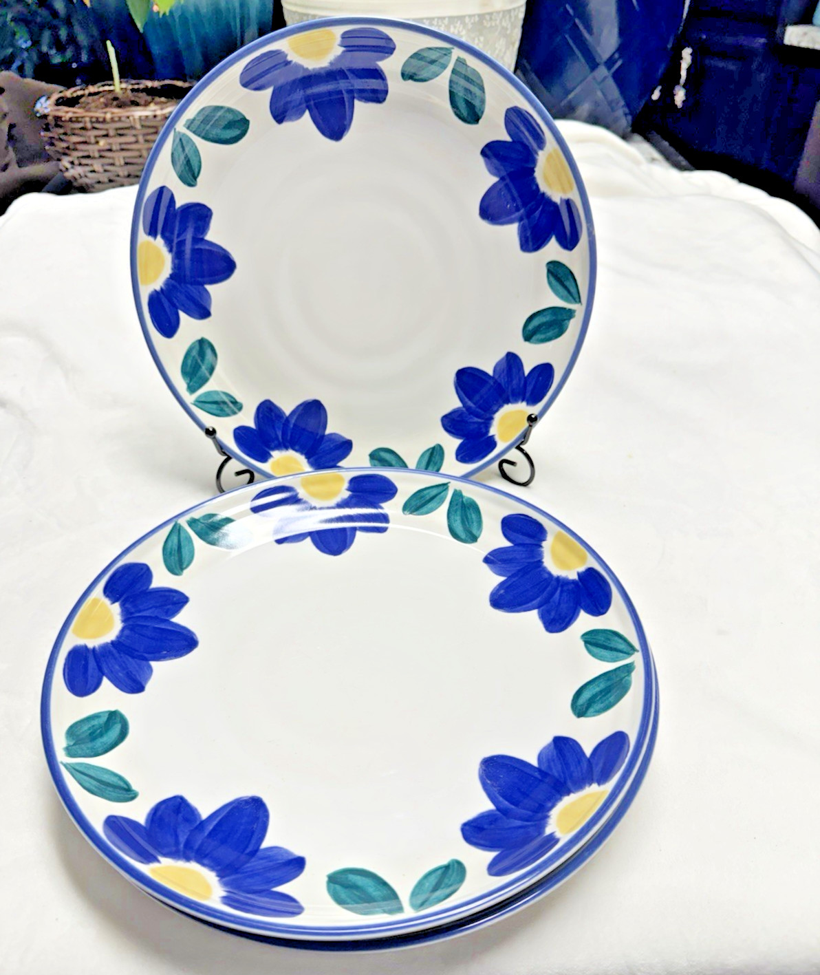 Set Of 4 Blue Yellow Flowers INTERNATIONAL TABLEWORKS NAPOLI 11” Dinner Plate