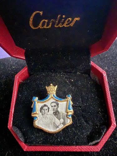 RARE 1939 M. REZA PAHLAVI+PRINCESS FAWZIA WEDDING COMM. BADGE-PIN