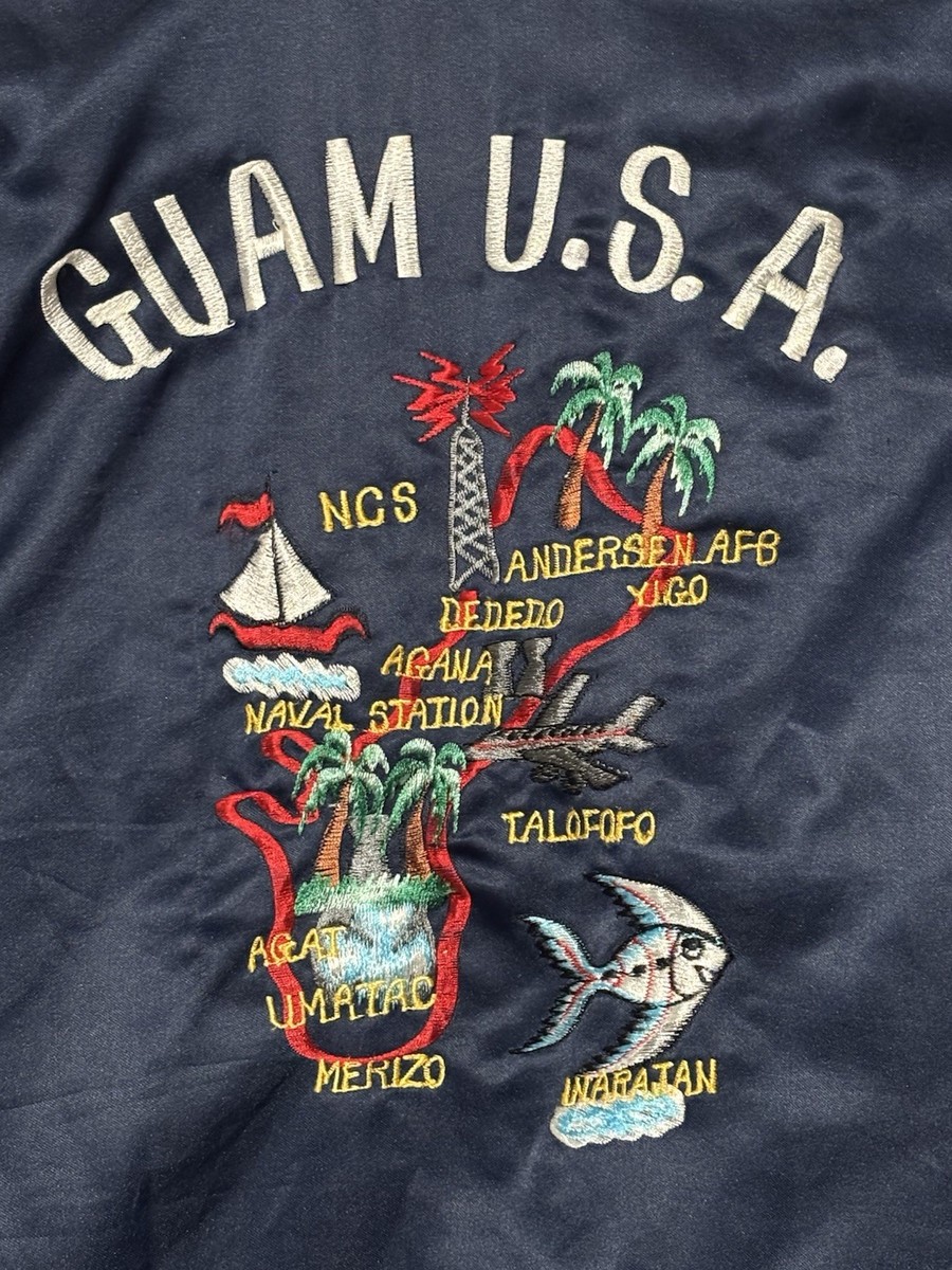 Vintage Boys Blue Satin Embroidered Guam Island Full Zip Jacket | eBay