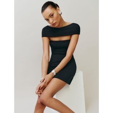 REFORMATION Carmina Knit Dress Black Stretch Cotton Shoulder Strapless Detached
